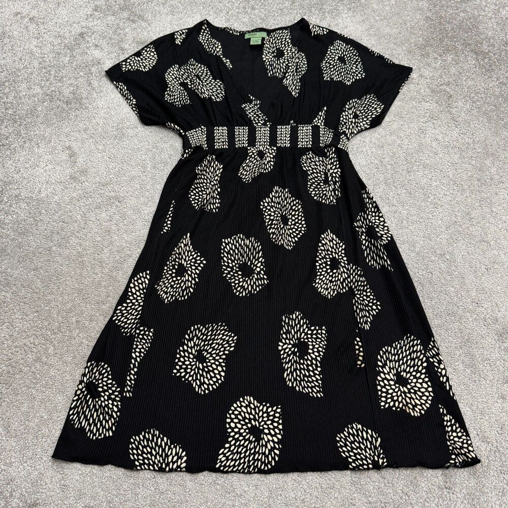 Maple Pleated Dress Womens XS Black Beige Abstract Print 100% Silk Lightweight